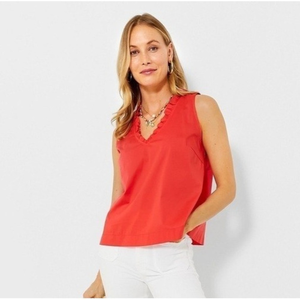 NWT Pomander Place Veronica Ruffle Sleeveless Poplin Blouse Red XS Career Preppy